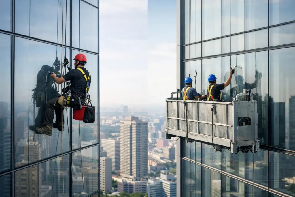 Rope Access vs Gondola Cleaning for High-Rise Buildings