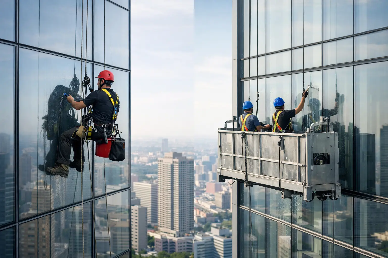 Rope Access vs Gondola Cleaning for High-Rise Buildings Rope Access vs Gondola Cleaning for High-Rise Buildings